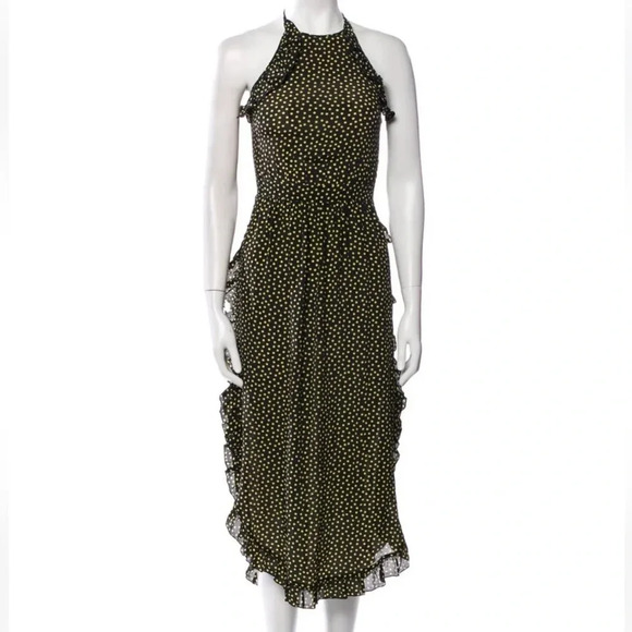 See By Chloe Dot Print Halter Ruffle Dress Black and Yellow Size 8 NWT - Picture 3 of 15